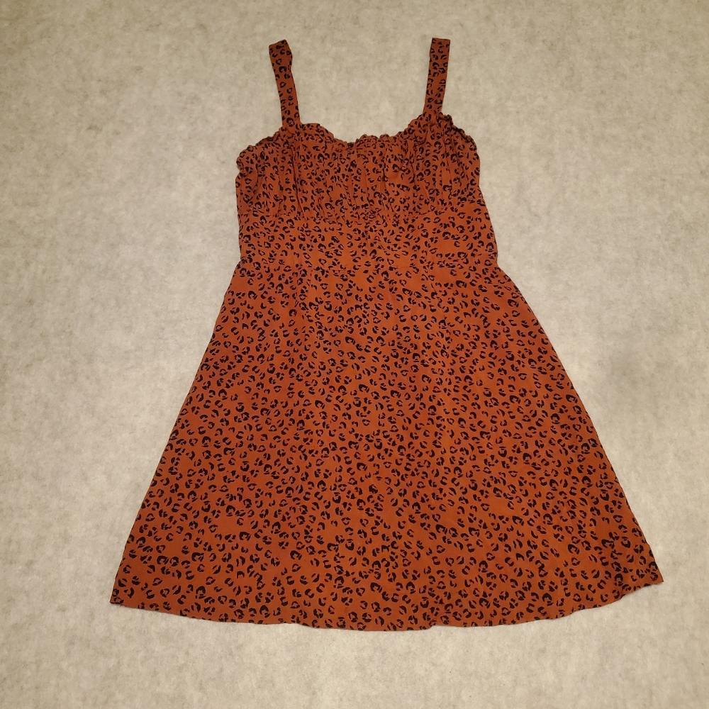 Trixxi Sleeveless Orange & Black Leopard Print Rayon Mini Dress Womens S